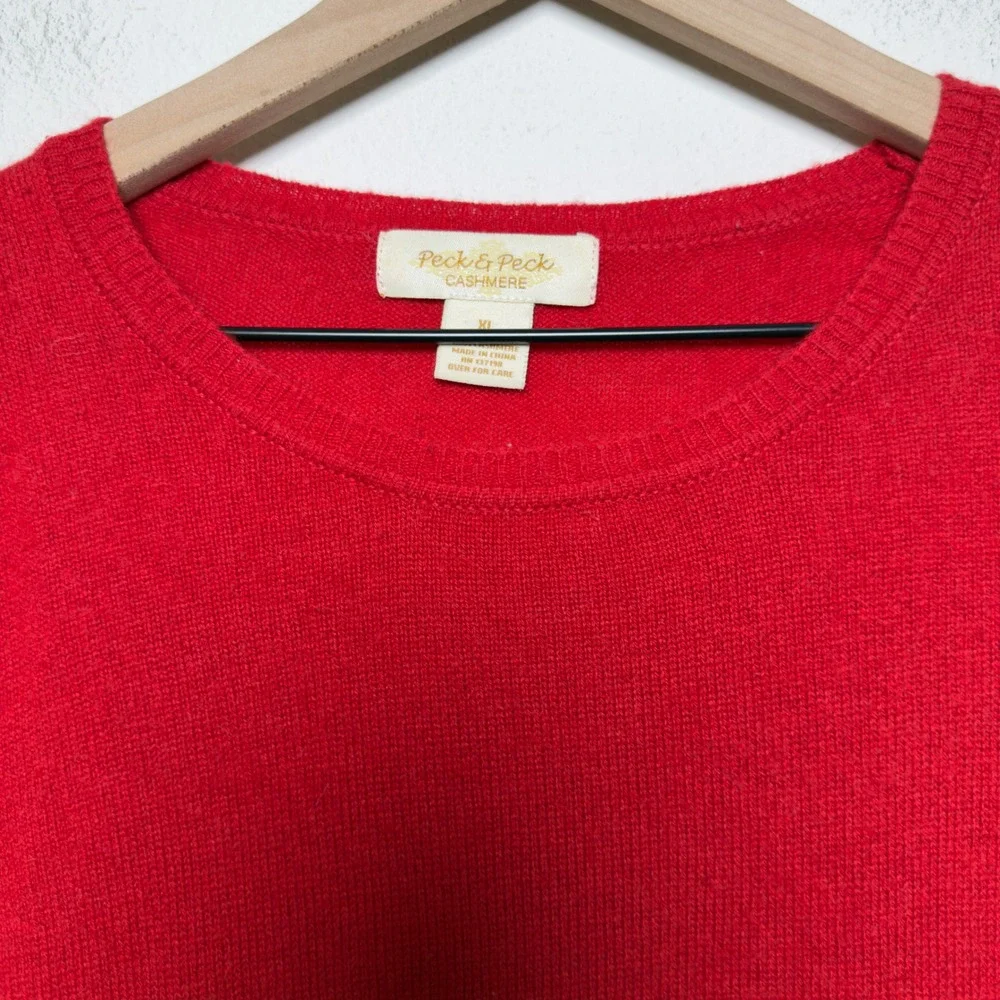 Peck & Peck Womens 100% Cashmere Sweater XL Red Crewneck 2-Ply Long Sleeve